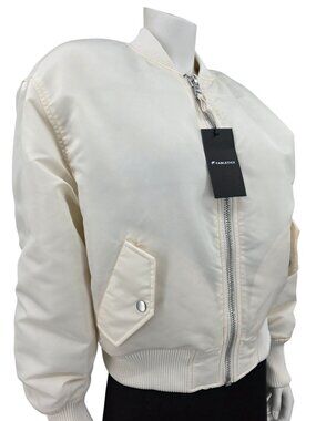 Fabletics Womens Cream Bomber Jacket With Ribbed Cuffs  Size Small